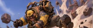Concept art: Clampjack leaping with scrap flying around him