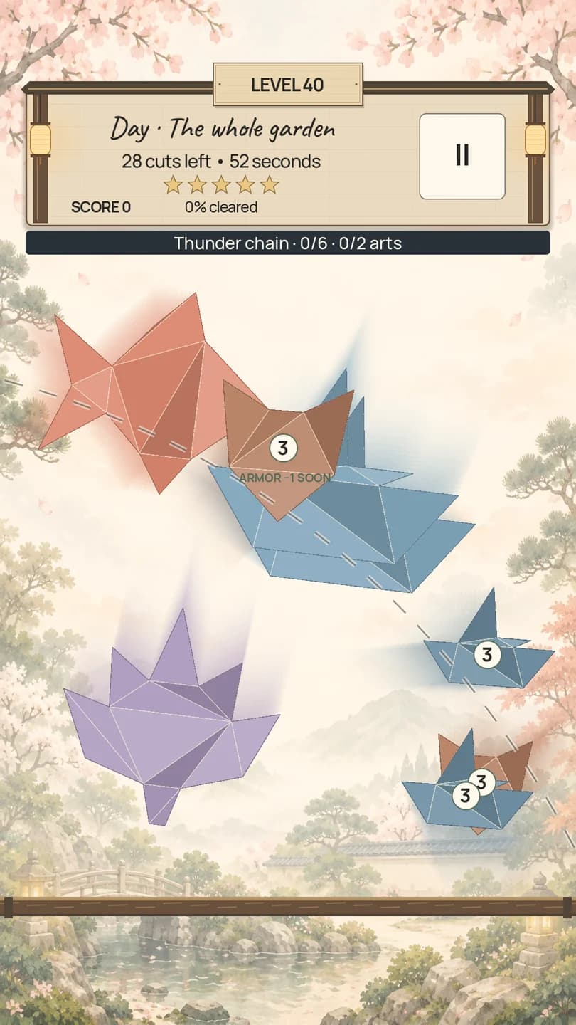 Origami targets and cutting guide in Higiri's watercolor campaign garden