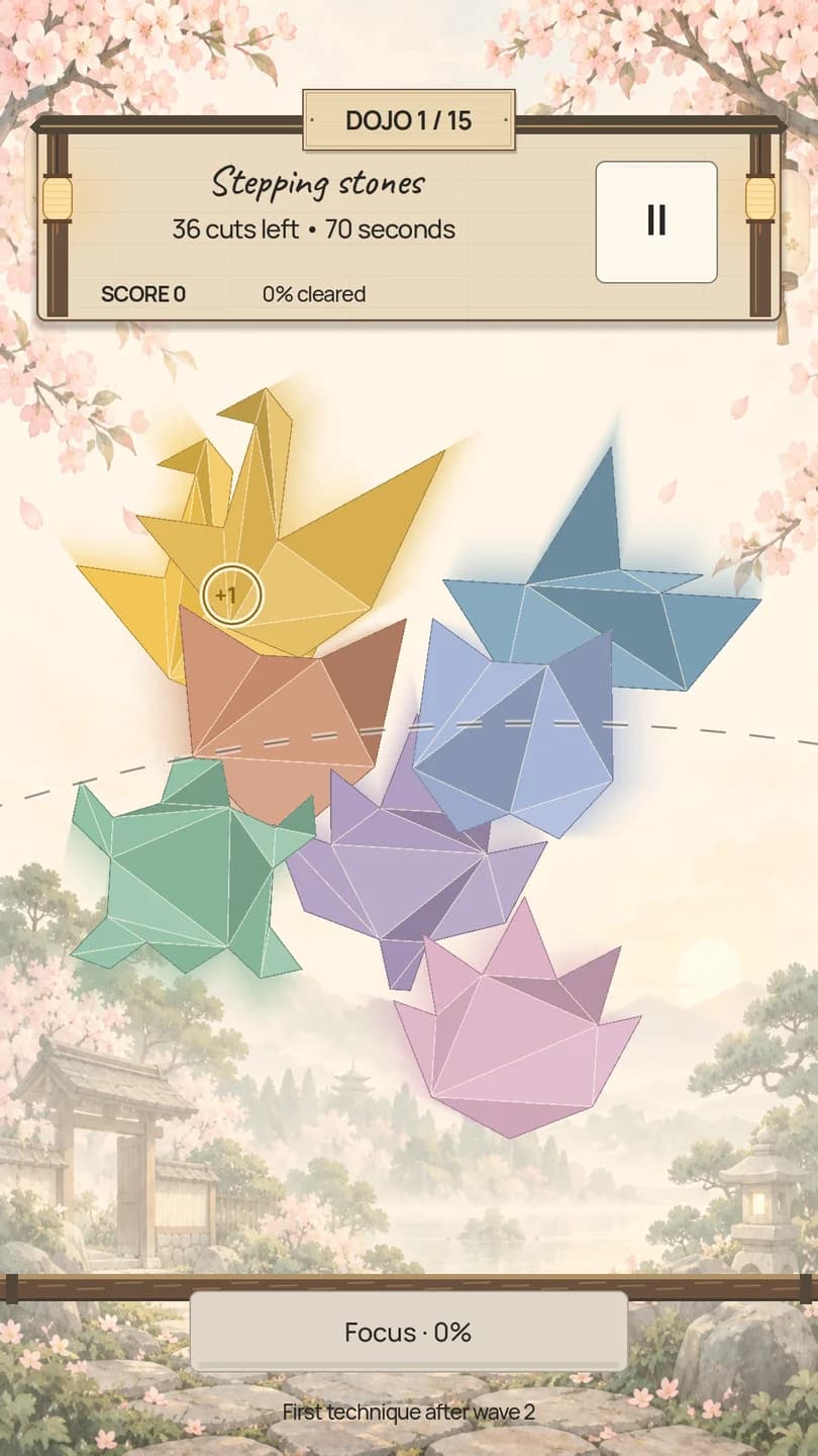 A wave of paper targets on the wooden dojo floor